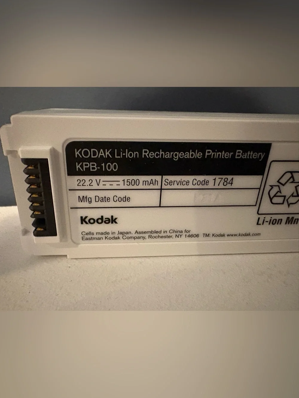 Kodak KPB-100 Rechargeable Li-Ion Printer Battery Used in Box - EasyShare G600